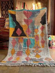 Moroccan 5x8 FT Rug Sheep Wool Handmade Boho Colorful Geometric Berber rug - Picture 1 of 8