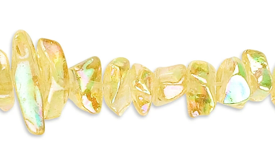 34" Std Aurora Borealis Yellow Glass 4-9mm Smooth Chip Beads w/ 0.4-0.5mm Hole - Image 1 of 4