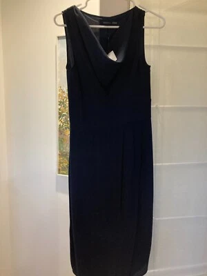 Nuevo con etiquetas Vestido Magaschoni 100% seda sin mangas azul marino escote drapeado talla 4 clase atemporal Foto 1 de 4