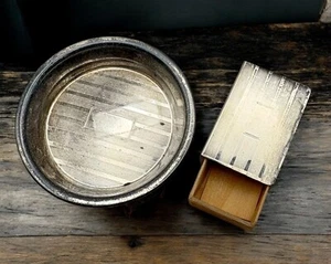 Juego de cerillas y ceniceros de plata vintage con inserto de madera de ley marcado - Imagen 1 de 12