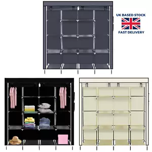 Large Canvas Fabric Wardrobe Portable Clothes Storage Closet Organizer Dustproof - Picture 1 of 35