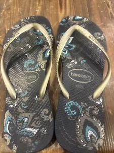 Chanclas chanclas delgadas plumas de pavo real azul/plata HAVAIANAS EE. UU. 9/10 (39-40) nuevas con etiquetas - Imagen 1 de 5