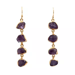 Nuevos Pendientes Colgantes Hechos a Mano Vintage Look Amatista Enchapados en Oro 18k - Imagen 1 de 3
