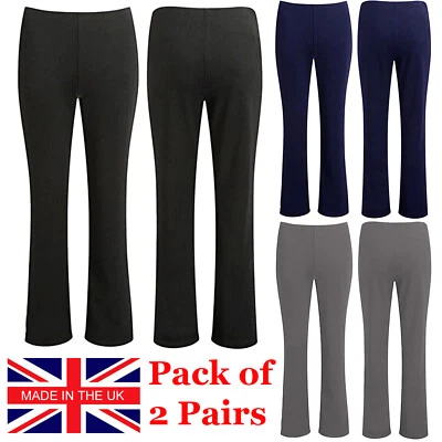 2 PACK WOMENS BOOTLEG TROUSERS STRETCH LADIES SOFT RIBBED PULL ON BOTTOMS PANTS - Image 1 of 2