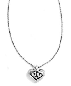 Brighton Silver Crystal Alcazar Heart Pendant Adjustable Necklace Jewelry New
