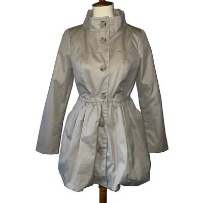 H&M Bubble Skirt Trench Beige Tan Funnel Neck Collar Size 8 - Image 1 of 4