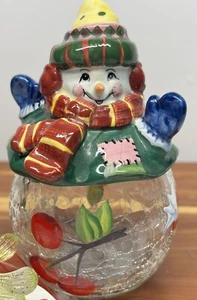 Vintage Paris & BeeBee pupazzo di neve vetro crepitante vaso ceramica guanti blu 2005 cappello chip - Foto 1 di 8