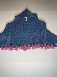 Matilda Jane Girls Blue Pink Tasseled Size 6 Open Front Sleeveless Sweater MJ-35 - Picture 1 of 4