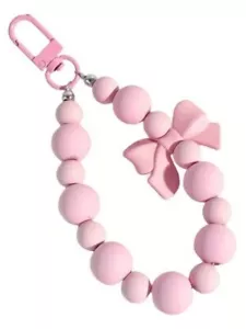 Pink Acrylic Beaded Phone Charm & Bag Charm Wristlet Cute Aesthetic Bracelet - Picture 1 of 4