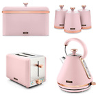 Tower Pink Kettle 2 Slice Toaster Bread Bin & 3 Canisters Matching Kitchen Set 