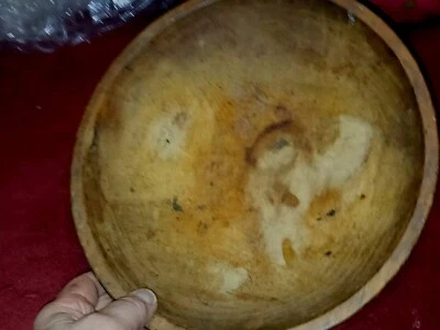 Antiguo cuenco de madera primitivo torneado de 13" antiguo arte popular americano Foto 1 de 4