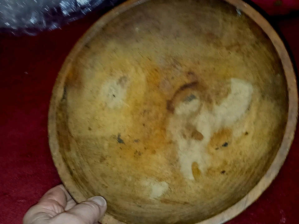 Antique Primitive Turned 13" Wooden Chopping Bowl Antique American Folk Art - Image 1 of 4