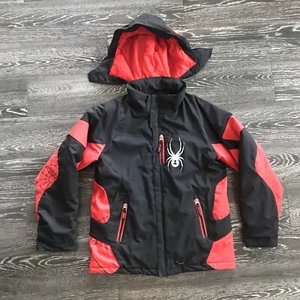 Spyder Kids Ski Snowboarding Jacket Size 14 Red Black Hooded Winter 5058-11 EUC - Picture 1 of 16