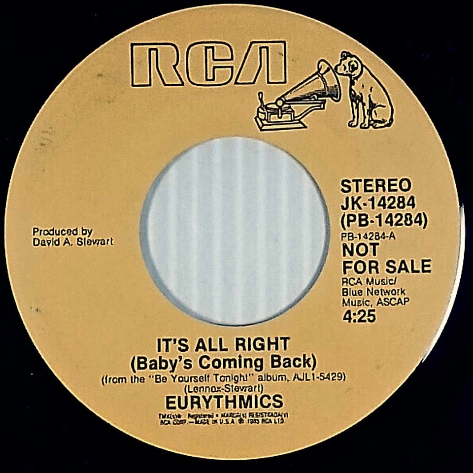 Eurythmics - It's Alright (Baby's Coming Back) [7" 45 rpm Promo] RCA JK-14284 - Image 1 of 1