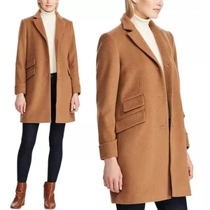 Lauren Ralph Lauren Wool Blend Three-Button Reefer Coat In Camel Size 12 NWT - Picture 1 of 12