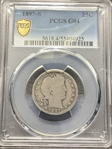 1897-S Silver Barber Quarter PCGS G4 w/2 Full Rims Not often seen on G4 KEY DATE - Picture 1 of 4