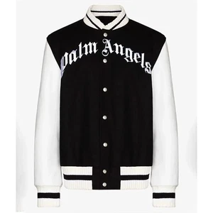 Men's Letterman Palm Angels 50 Bear Black and White Varsity Jacket - Picture 1 of 3