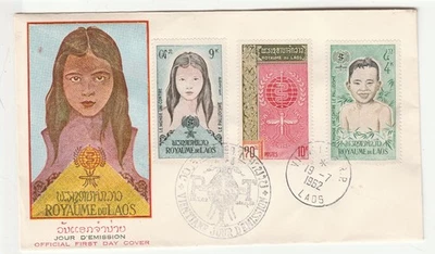 Laos 'Primer Día Cover' Scott # 74-76 "19-7 1962" Foto 1 de 2
