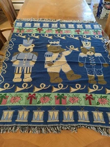 Vintage Nutcracker Bears Woven Tapestry Throw Blanket 55" × 45" Christmas EUC  - Picture 1 of 11