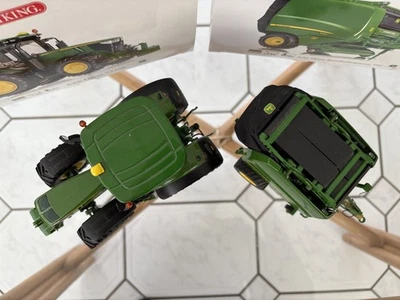 Wiking 1:32 077837 Green John Deere 7310R Tractor with round baler  - Image 1 of 4