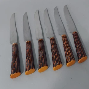 Westall Richardson Set 6 Steak Knives Stainless England Bakelite Rustic Handles - Picture 1 of 5