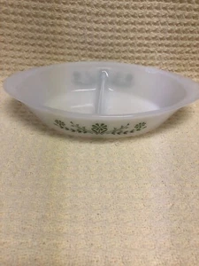 Vintage Glasbake Large Divided Green Daisy Oval Serving Dish 12" x 8" Rare - Picture 1 of 6