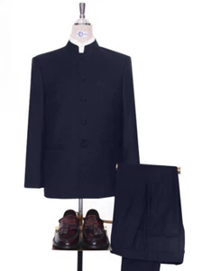 Nehru Collar Suit | Dark Navy Blue Nehru Suit - Picture 1 of 10