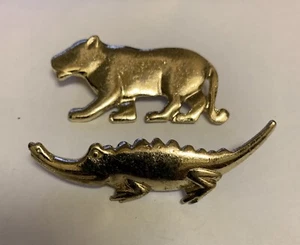 Funky Alligator Panther pin brooch lot wildlife Florida gold tone vintage set - Picture 1 of 9