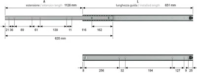 Coppia guide telescopiche su cuscinetti a sfera in acciaio lunghezza 650 mm - Immagine 1 di 3