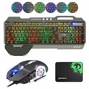 USB Ergonomic Keypad RGB Backlight Mechanical Gaming PC Keyboard and Mouse Combo - Picture 1 of 16