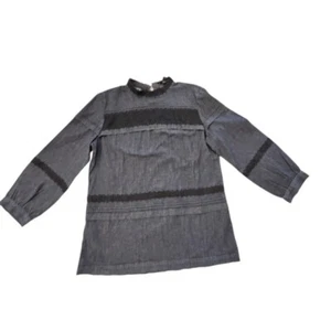 Banana Republic Pintuck Denim Shirt Top Blouse Dark Blue Black Lace Accent MED-T - Picture 1 of 10