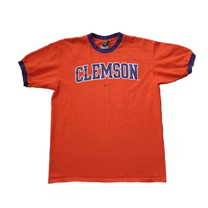 Vintage Nike Clemson Tigers T-Shirt Mens M Orange Mini Center Swoosh Ringer Tee - Picture 1 of 16