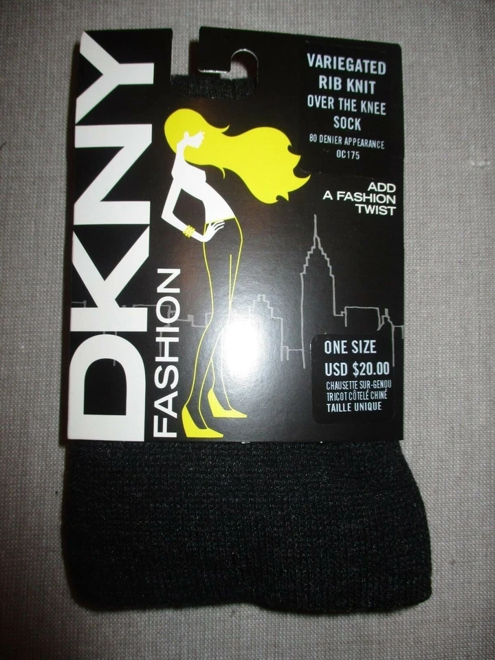850B6 DKNY 0C175 Variegated Rib Knit Over The Knee Socks One Size HeatherBlack - Image 1 of 1