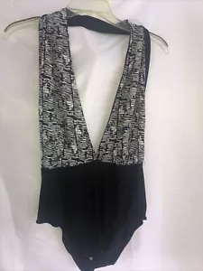 POETRY Black White Deep U Neck Sleeveless Bodysuit NWT L - Picture 1 of 6