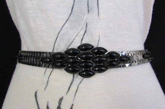 Mujeres Plateado Metal Estrecho Moda Cinturón Cadera Cintura Hoja Blanco Negro Bling S M L Foto 1 de 4