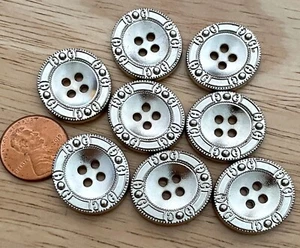 8 ovale konkave glänzende silberfarbene Metallknöpfe zum Durchnähen 7/8" 23 mm 12806 - Bild 1 von 2