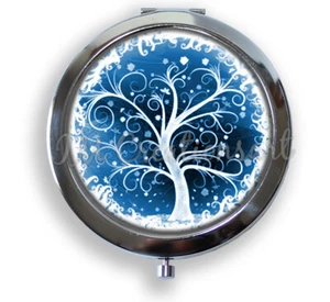 Tree of Life Winter Blue Lovers Handheld Cosmetic Compact Mirror Keepsake Nature - Picture 1 of 4