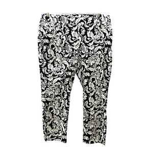 Chico's Brigitte Bouquet Ankle Pant Size 3P 16P Black White Floral Pull On Slim - Picture 1 of 11