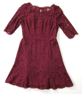 Eliza J Maroon Embroidered Sheer Lace 3/4 Sleeve A-Line Tent Cocktail Dress 6 - Image 1 of 4