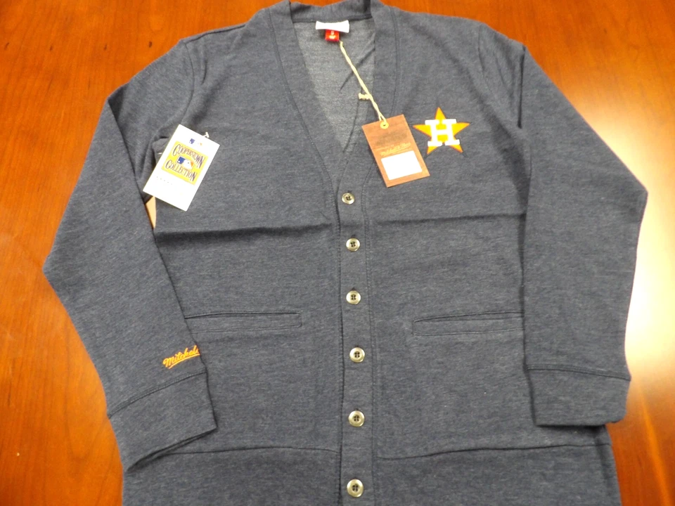 NWT MITCHELL & NESS MLB HOUSTON ASTROS NAVY BLUE CARDIGAN SWEATER SIZE S - Image 1 of 4