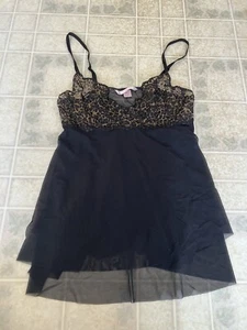 Victoria's Secret Chiffon Gown Black with Cheetah Lace Bra Adj Straps sz Large - Picture 1 of 4