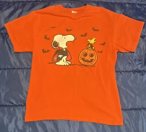 Vtg Y2K Peanuts Snoopy Woodstock Vampire Halloween T-Shirt Mens Medium Orange - Picture 1 of 6