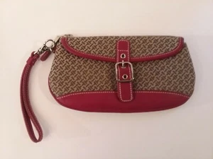 Bracciale Talbots in tessuto marrone e tortora con bordo in vera pelle rosso scuro - Foto 1 di 4