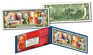 HO CHI MINH * Icono y Líder de Vietnam * OFICIAL Coloreado Genuino EE. UU. Billete de $2 - Imagen 1 de 1