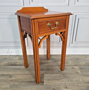 Antique Georgian Style Side Table & Drawer – Bedside Nightstand Telephone Lamp - Picture 1 of 24