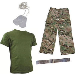 Kids Pack 4 HMTC MTP MultiCam Pack Military Army Dog Tags Fancy Dress BELT - Picture 1 of 1