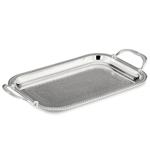 langes glänzendes verziertes versilbertes Tablett 43.5 cm mit Griffe - Bild 1 von 1