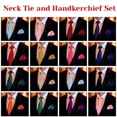 TRIMMING SHOP Mens Neck Tie & Pocket Square Hanky Set Wedding Reception Birthday Anniversary