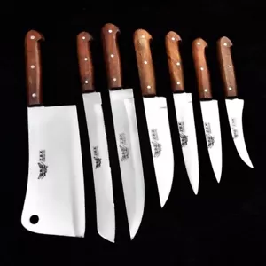 Stainless Steel Professional Butcher Knives Set With Sharpener And leather Bag - Picture 1 of 2