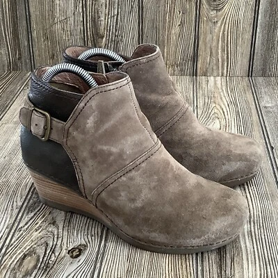 Dansko Womens Shirley Side Zip Ankle Bootie Taupe Suede Stacked Wedge EU 38/8 US - Image 1 of 4